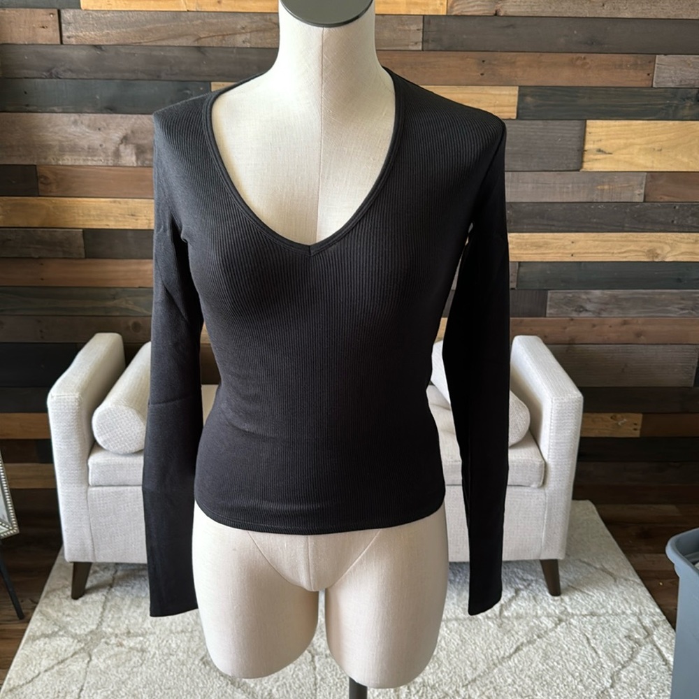 Black Long Sleeve Women V Neck Tight S